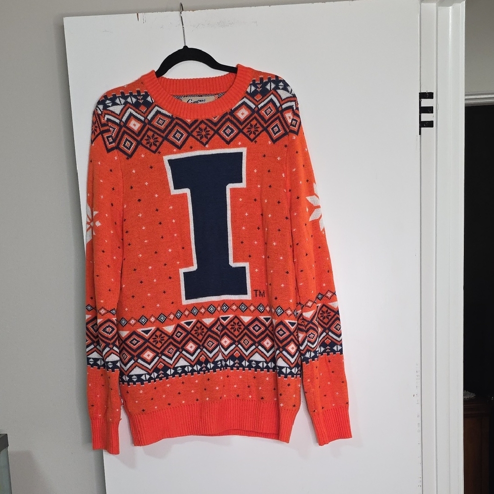 Bold Orange Crewneck Sweater with Navy Lettering